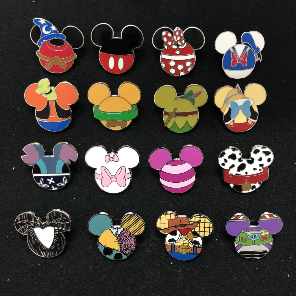 Disney Badge disney pin Mickey Head Series Mickey Minnie Stitch Wonderful Cat Woody Pinnow Cao