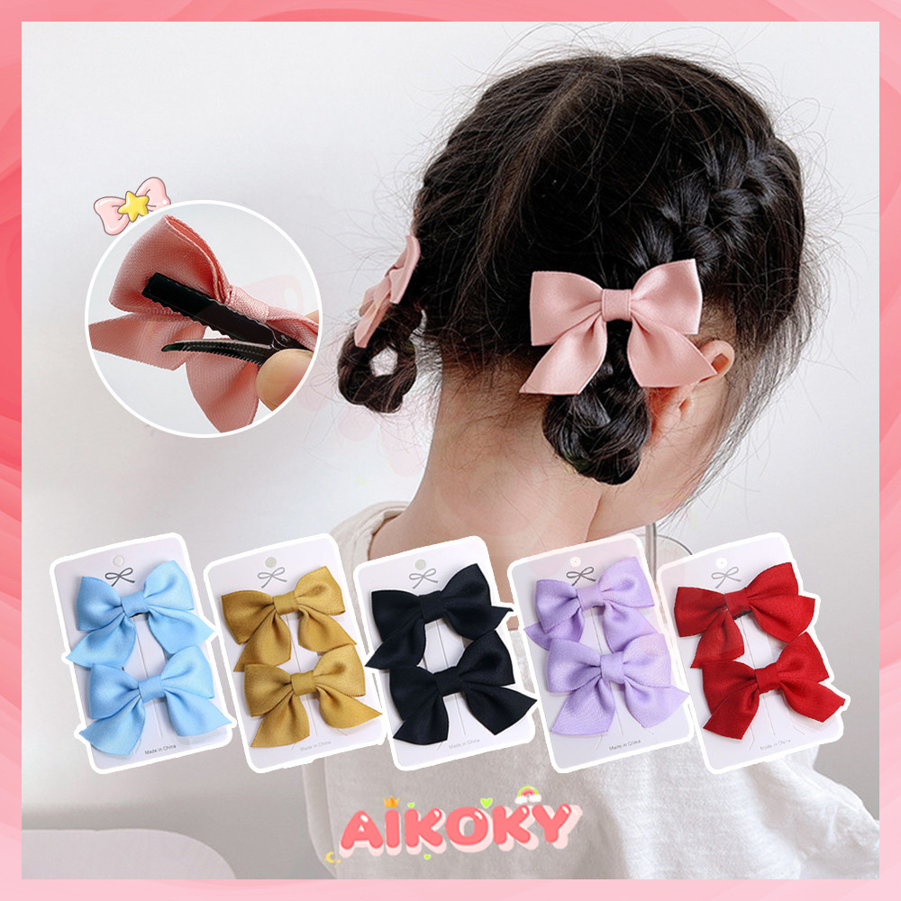 AIKOKY กิ้บหนีบผม คลิปผมสำหรับเด็ก เครื่องประดับผมตกแต่งสาว กิ๊บผม ผ้าซาติน ประดับโบว์
