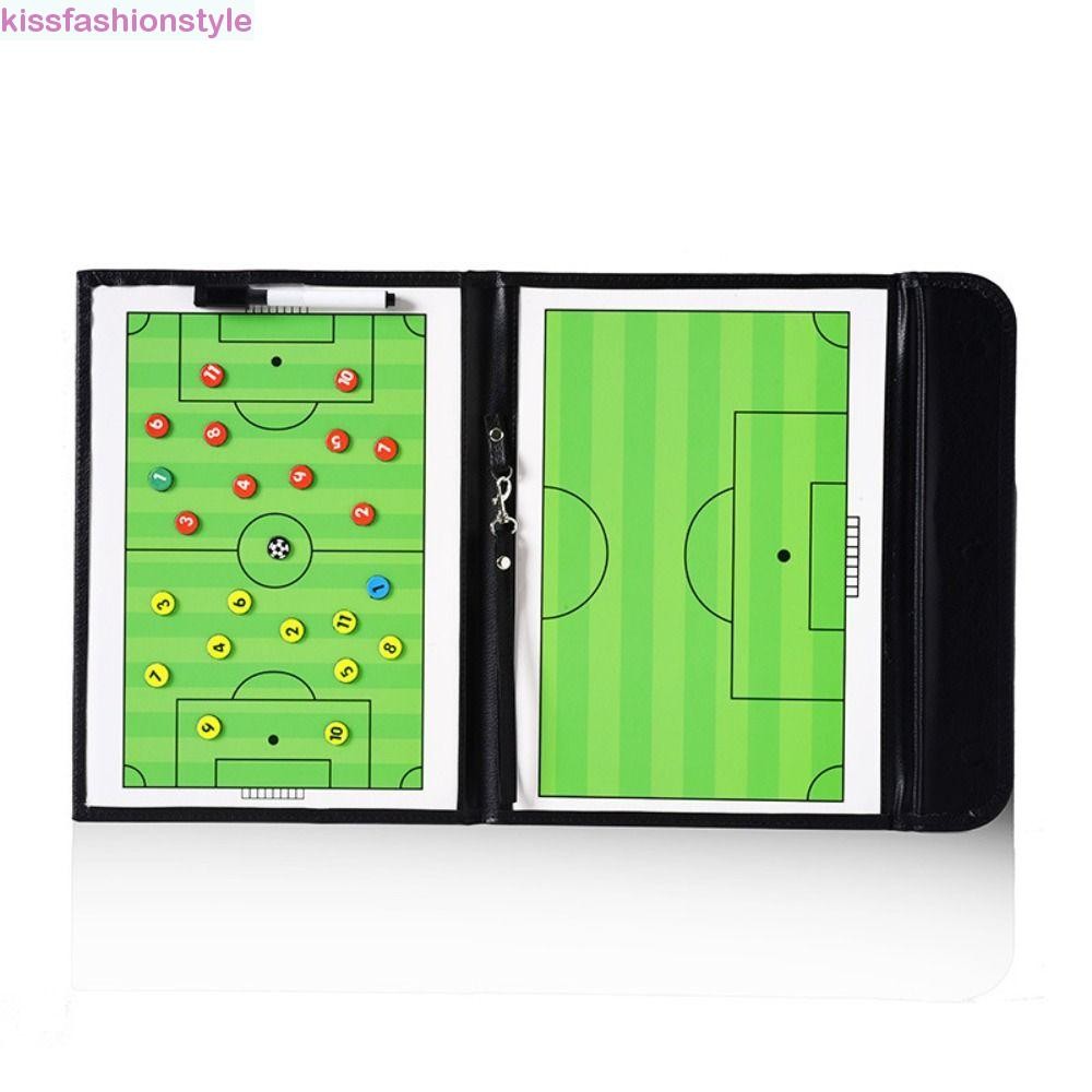 Kissfashionstyle กระดานฟุตบอลแม่เหล็ก, PU Magnetic Chess Football Strategy Tool,กันน้ํากันลื่น Reversible Court Design Magnetic Tactics Board Guidance