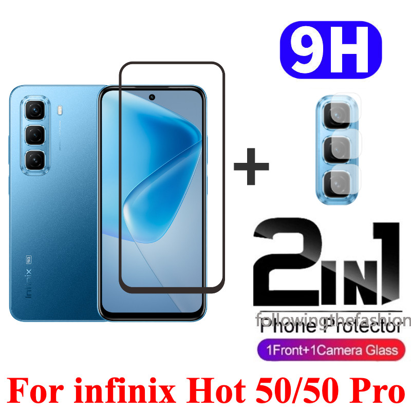2 in 1 ป้องกันหน้าจอสําหรับ infinix Hot 50 5G Hot50 4G Pro Plus Pro + 2024 Full Coverage HD กระจกนิรภัยป้องกันหน้าจอโทรศัพท์ฟิล์มด้านหน้ากล้องกลับฟิล์ม