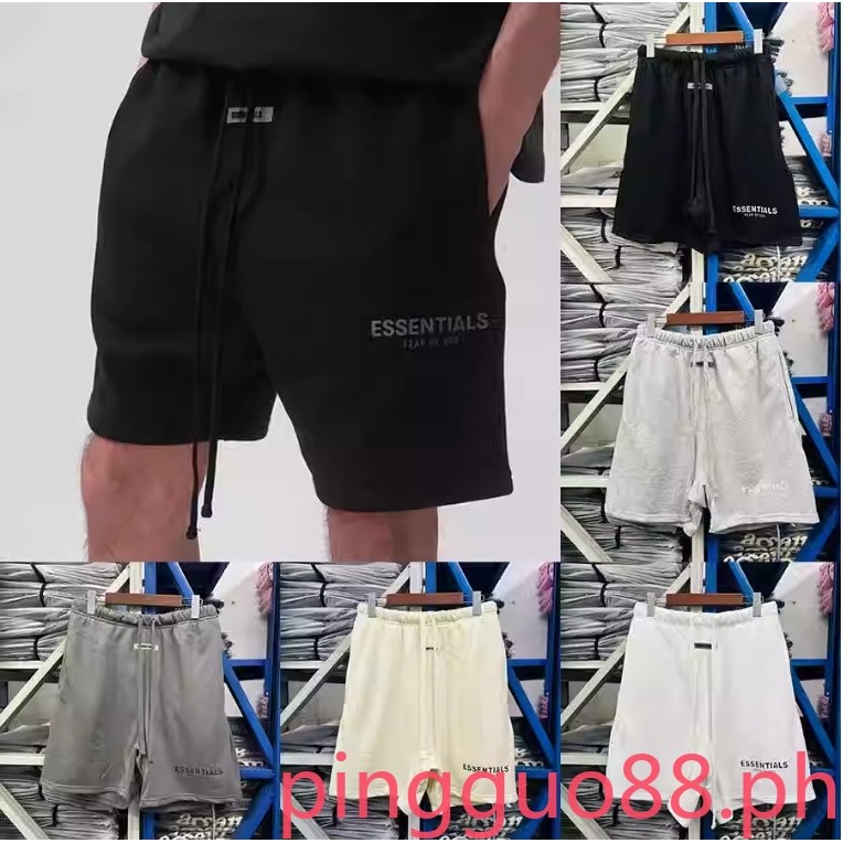 Fear OF GOD Double Line ESSENTIALS กางเกงขาสั้นสะท้อนแสงสําหรับผู้ชายและผู้หญิงกีฬาหลวม FOG Casual Pentagram กางเกง