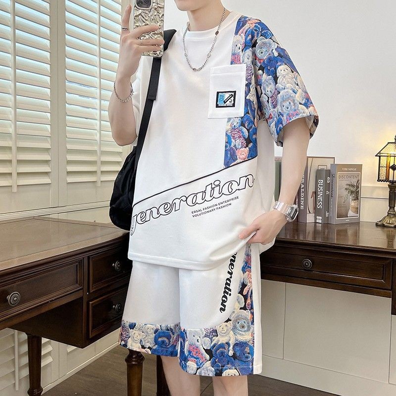 เสื้อยืดแขนสั้นผู้ชายชุดกีฬาวัยรุ่นโรงเรียนมัธยมนักเรียนมัธยมต้นสองชิ้นเวอร์ชั่นเกาหลีเสื้อผ้าอินเทรนด์ 10.2