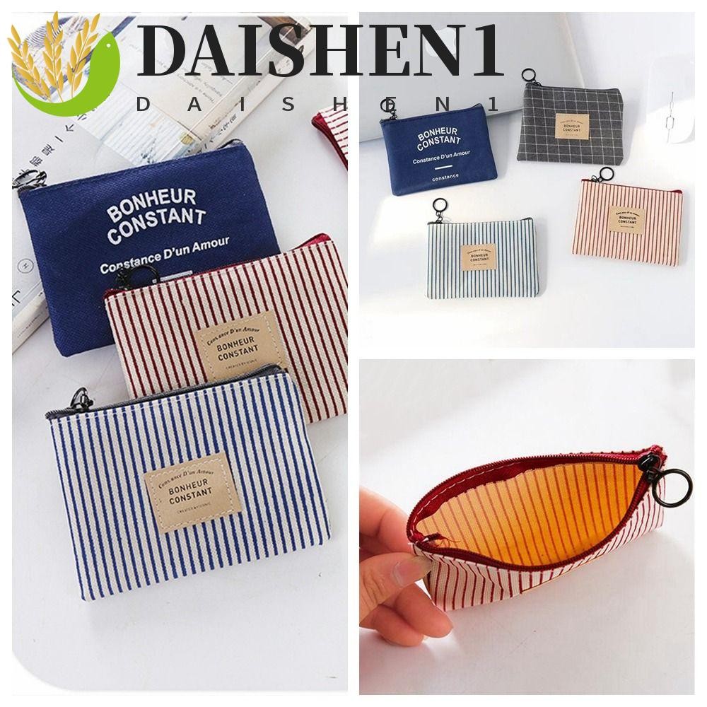 Daishen1 กระเป๋าใส่เหรียญ ผ้าแคนวาส พิมพ์ลายตัวอักษร ทรงสี่เหลี่ยม ขนาดเล็ก น่ารัก มีซิป สําหรับเดินทาง