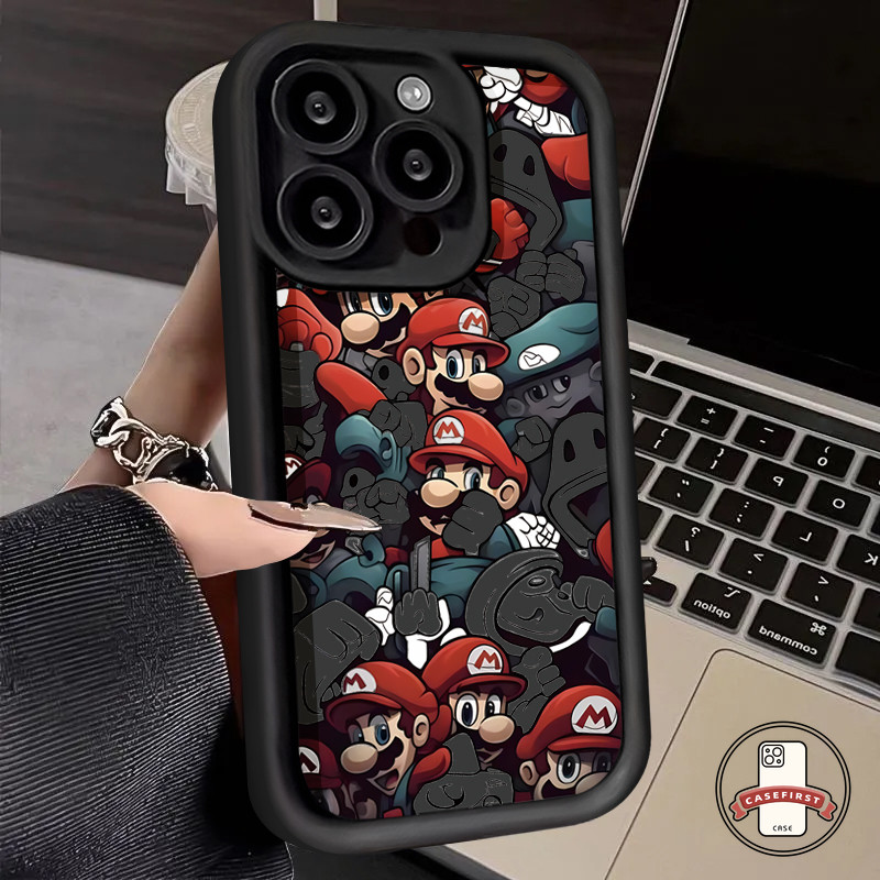 การ์ตูนน่ารักเต็มหน้าจอซูเปอร์มาริโอดูเดิลนุ่ม เคส IPhone 13 15 16 11 14 12 Pro Max XR 6s 16 6 14 15 8 Plus X XS Max SE