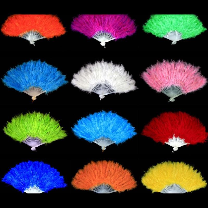 [XZNZVV] 9สีเครื่องแต่งกายใหม่แต่งงานโชว์เกิร์ลเต้นรําพับมือพัดลมขนนกแฟนซี IKFG