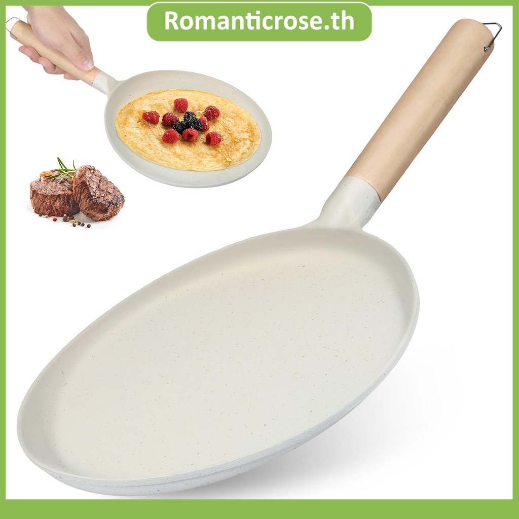9.2in กระทะเครปด้ามไม้ Nonstick Crepe Maker Pan สําหรับเตาน้ําหนักเบาแพนเค้กกระทะแบนความร้อนได้ดี SHOPSKC7943