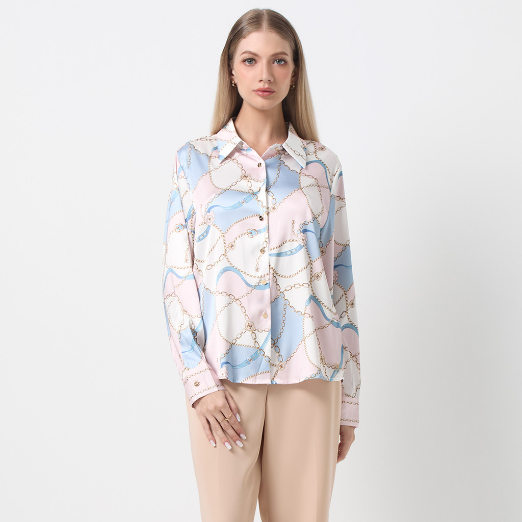 ESPADA เสื้อเชิ้ตแขนยาวพิมพ์ลายโลโก้ ผู้หญิง I Shirts Detail Belt & Chain Nautical I 04959