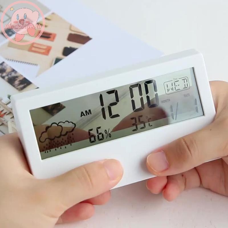 Bblue เครื่องวัดอุณหภูมิและนาฬิกาไฮโกรมิเตอร์ Creative Weather Display Luminous นาฬิกาปลุกขนาดเล็ก Ins นาฬิกาปลุกอิเล็กทรอนิกส์โปร่งใส