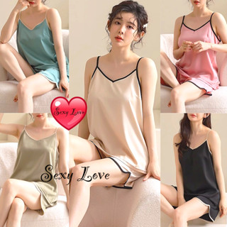 💗Sexy Love💗เซตชุดนอน ผ้าซาติน ชุดนอนสีพื้น มีหลายสี ผ้าใส่สบ…