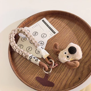 Creative ins Master Dog Head Doll Pendant Phone Case Lanyard Twist Rope สายรัดข้อมือสั้นพวงกุญแจแขวนโซ่