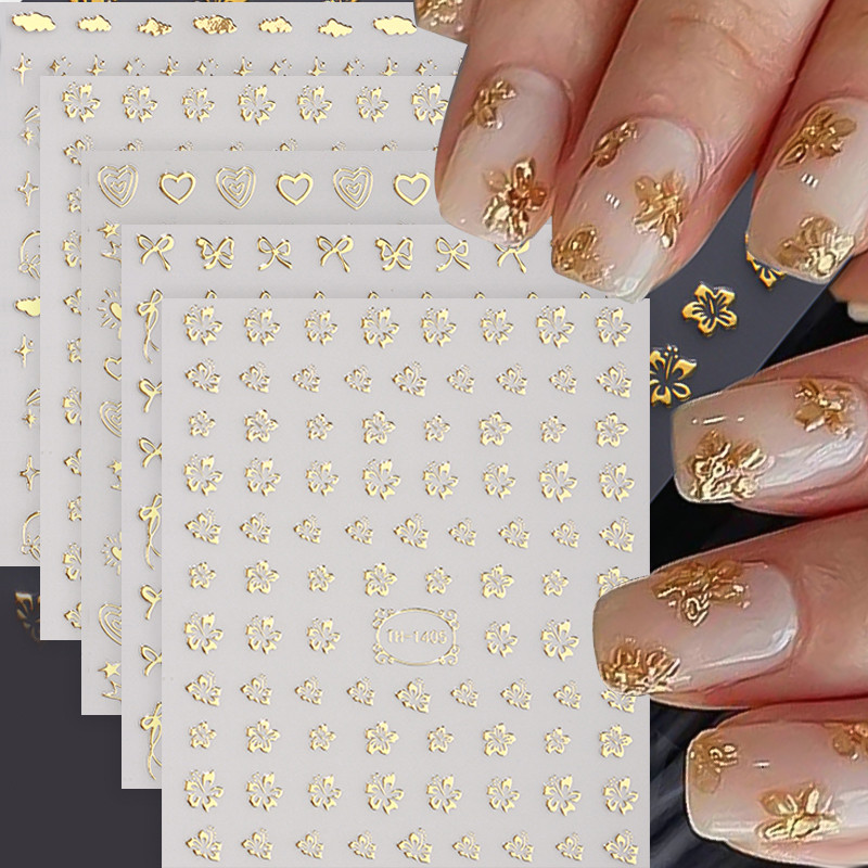 3D ดอกไม้ทอง Leaf Nail Art สติกเกอร์ดอกไม้ที่เรียบง่ายกลีบ Leaf Self กาว Sliders ตกแต่งเล็บ
