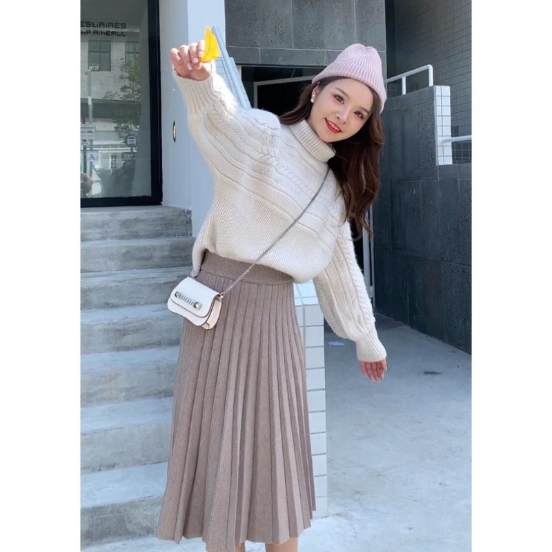 กระโปรงจีบหนาครึ่งกระโปรงเด็กฤดูใบไม้ร่วงฤดูหนาวกลางความยาว ก-เส้น สวิงขนาดใหญ่เอวสูงชุดยาว - รูปที่ 5