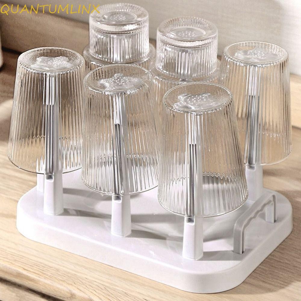 Quantuml ชั้นวางถ้วยแห้ง, พลาสติกคว่ําถ้วยแก้ว Drainer Holder, ที่มีประโยชน์ที่ถอดออกได้ความจุขนาดใหญ่พร้อมที่จับถ้วยแก้วชั้นเก็บเคาน์เตอร์