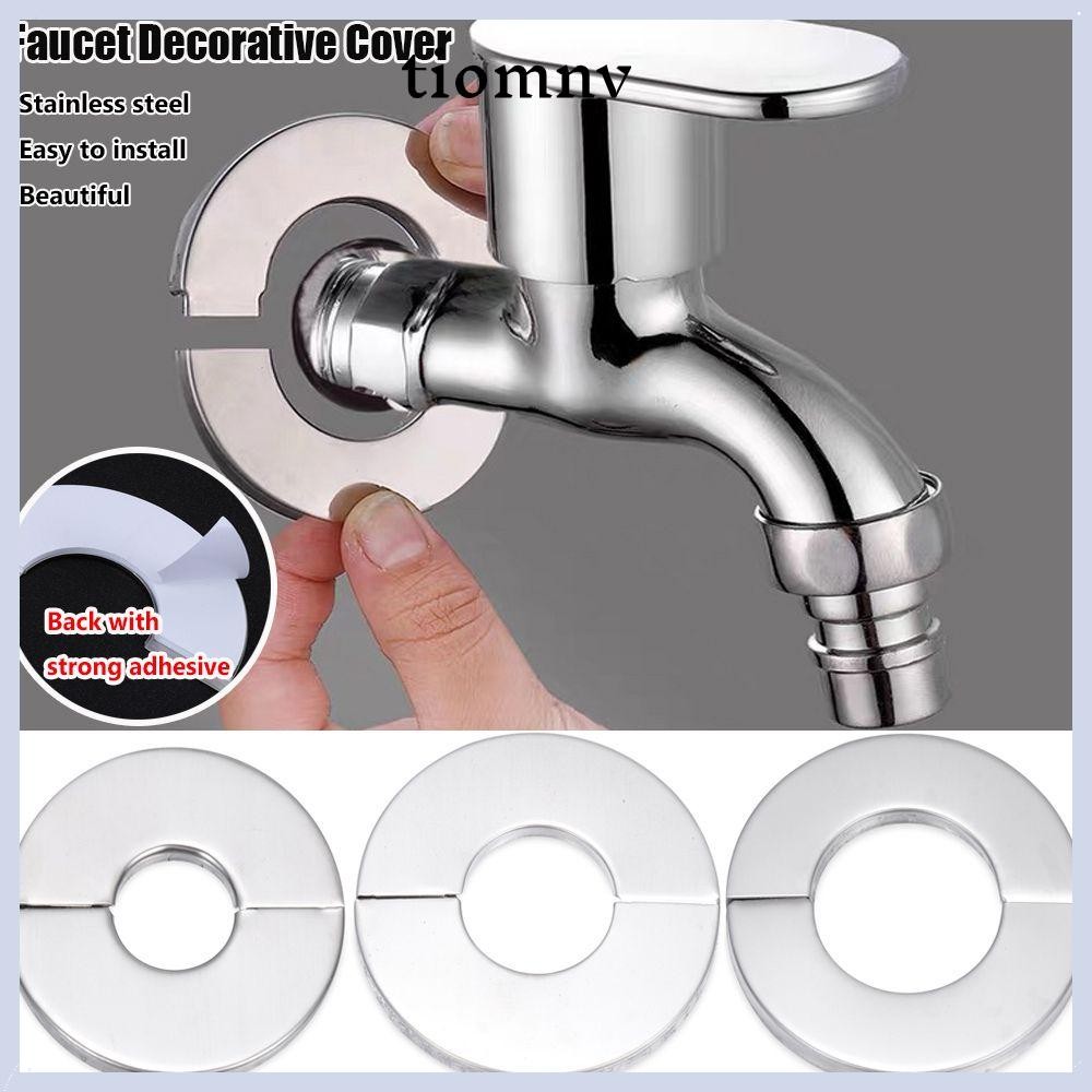 Tiomnv56 ฝาครอบตกแต่งก๊อกน้ํา Chrome Stainless Steel Wall Flange Faucet Decor