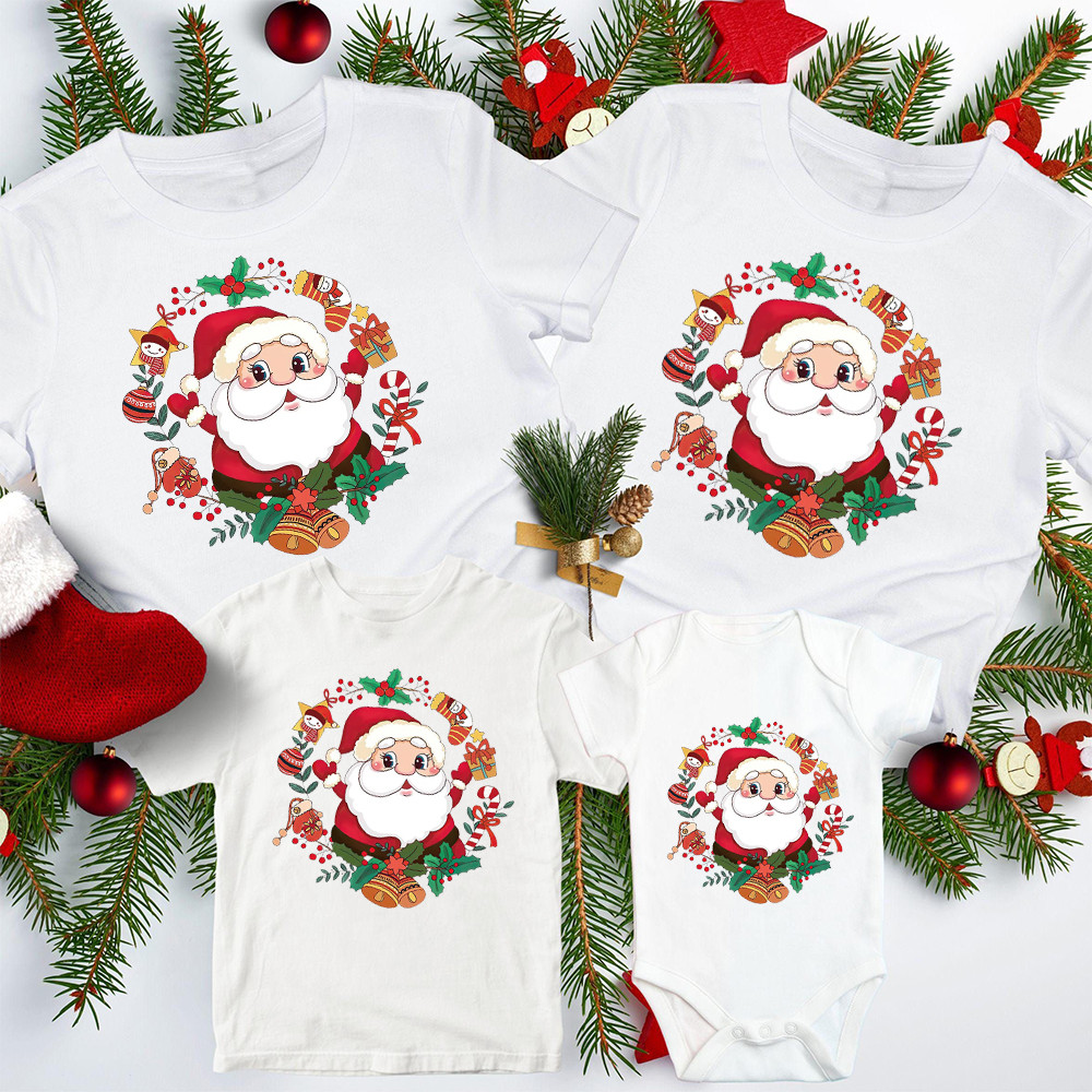 ครอบครัวคริสต์มาสจับคู่เสื้อพ่อแม่เด็กเด็กจับคู่ Xmas Tees เด็กสีขาว Xmas จับคู่ชุดนอนครอบครัวคริสต์มาส Tee