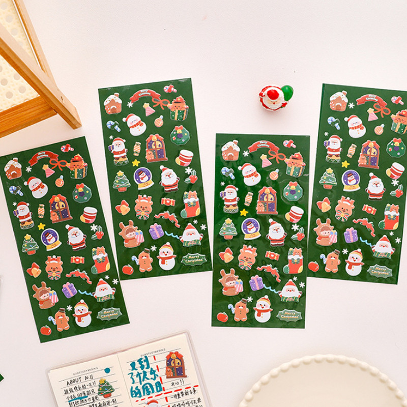1pcs น่ารักคริสต์มาส 3D สติกเกอร์ฟองนักเรียนการ์ตูน DIY บัญชีสติกเกอร์ 3D Santa Claus สติกเกอร์รางวัล