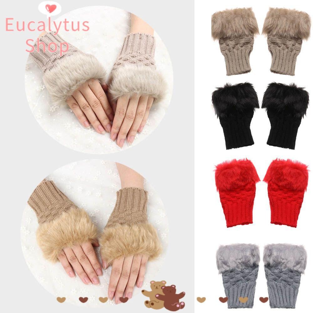 Eucalytus1 Faux กระต่ายถุงมือผมแฟชั่นครึ่งนิ้วยืดหยุ่น Thicken Warm