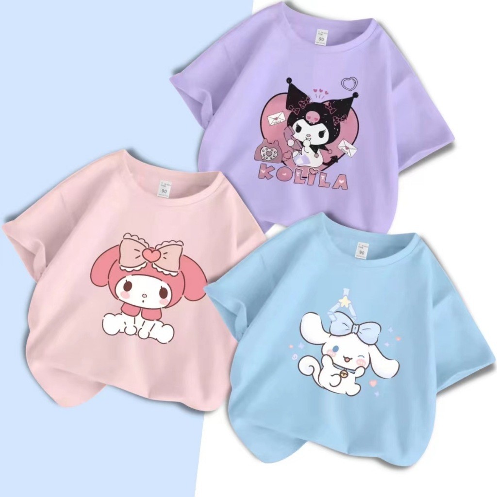(จัดส่งตลอด 24 ชั่วโมง)Candy kids เสื้อยืดคอกลม ผ้าฝ้าย สีชมพู สีม่วง สําหรับเด็กผู้หญิง อายุ 1-9 ปี T1032