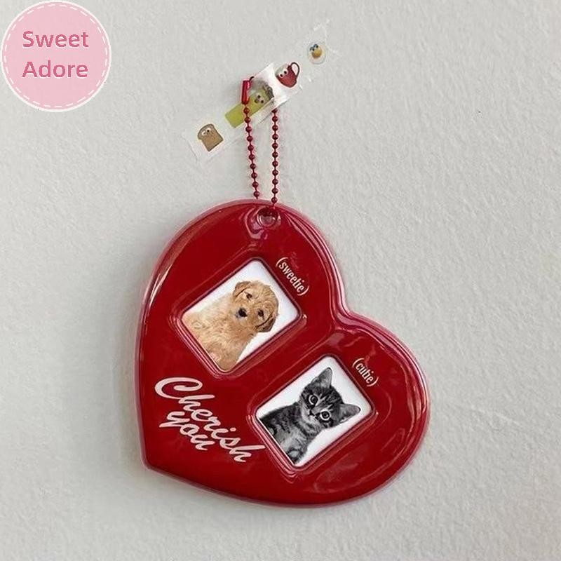 Sweetadore Idol Photo ป้องกัน Photo Card Holder แขนจอแสดงผล 3 นิ้ว Love Heart Shape ID Photo การ์ดแขนพวงกุญแจแขวน Chain TH