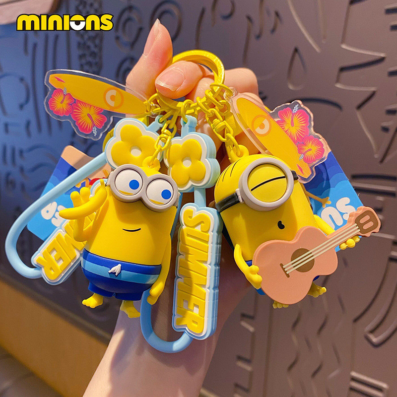 พวงกุญแจเวลาฤดูร้อนมินเนี่ยนของแท้น่ารักการ์ตูนเครื่องประดับตุ๊กตาของขวัญเล็กๆ