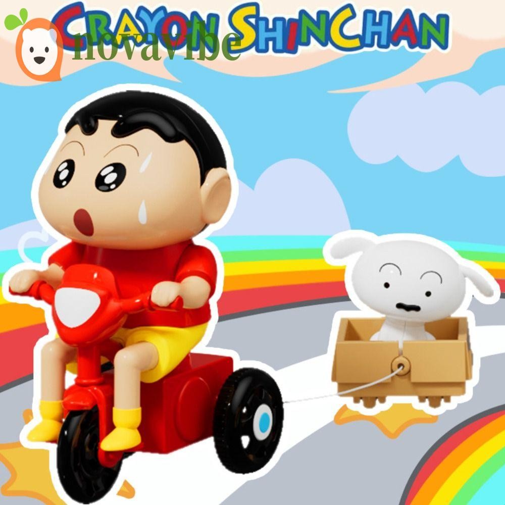 Novavibe ดึงสายขี่ของเล่นจักรยาน, Interactive PVC Crayon Shin-Chan Clockwork ตุ๊กตา,แบบไดนามิก Shin-Life Series การ์ตูน Q-สไตล์ Crayon Shin-Chan อะนิเมะรูปเด็กเด็ก