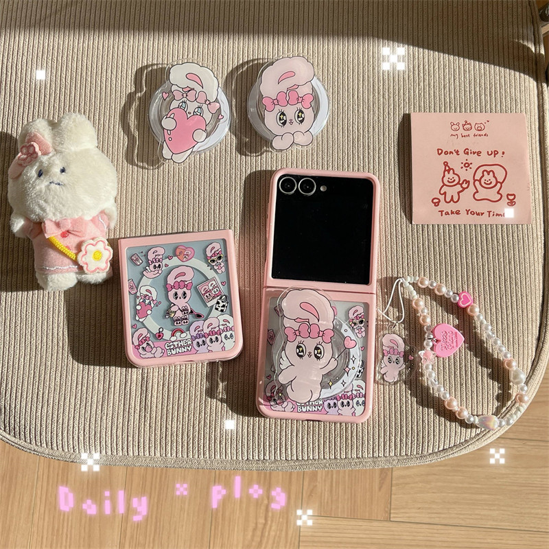 เคสแม่เหล็กใส Z Flip6/Flip7 (Hard PC) พร้อมโซ่ | ลายสวยน่ารัก Elegant Magnetic Casing