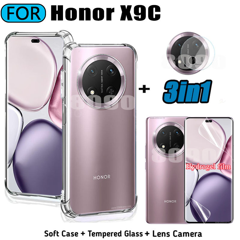 3in1 Honor X9C 5G Tpuเคสโทรศัพท์สําหรับHonor X9A X9B X9Cฟิล์มHydrogelนุ่ม + ฟิล์มเลนส์กล้อง