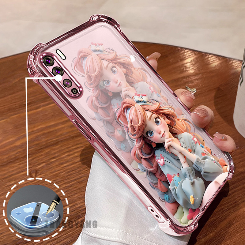 กรณีสําหรับ Huawei Nova 7 Nova 7 SE สี่มุมไฟฟ้า anti drop เคสโทรศัพท์ความงามสาวการ์ตูนรูปแบบ TPU soft case