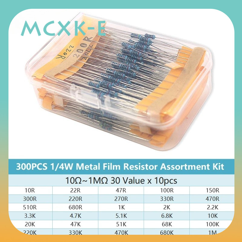 300-600pcs 1/4W โลหะฟิล์ม Resistor ชุด 30 ค่าตัวต้านทานแพ็ค 10R ~910R ชุดตัวต้านทานชุดอิเล็กโทรน DIY กล่อง 1K 10R โอห์ม