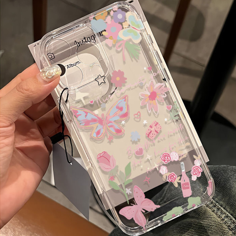 Poppa กรณีโทรศัพท์แอปเปิ้ล กันกระแทก วินนี่เดอะพูห์ หรูหรา for iPhone 11 X 12 13 14 15 plus 16 pro max 7/8plus ผีเสื้อ