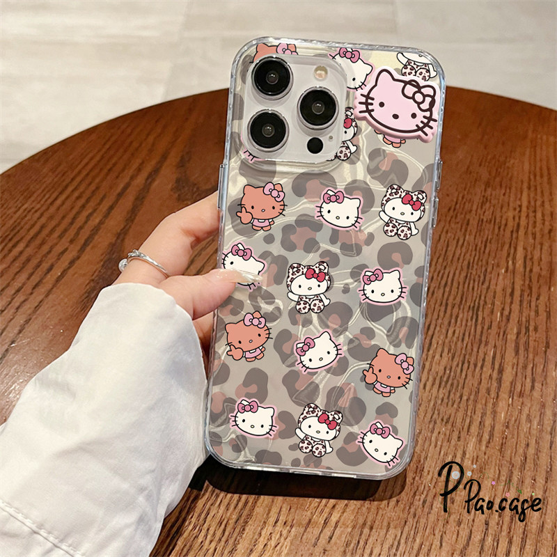 การ์ตูนแฟชั่น HelloKitty เข้ากันได้เคสไอโฟน 11 16 13 15 12 14 Pro Max XR 16 8 7 Plus X XS Max SE พิมพ์เสือดาวกราฟฟิตีเคส