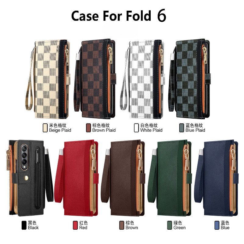 ปลอกสําหรับ Samsung Galaxy Z Fold6 Fold5 Fold4 Fold3 ธุรกิจหนังซิปกระเป๋าสตางค์กระเป๋าพร้อมป้องกันหน้าจอเคสโทรศัพท์ฝาครอบ