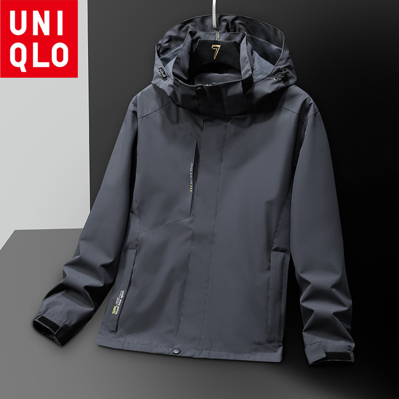 เสื้อแจ็คเก็ตกลางแจ้งสําหรับผู้ชายคุณภาพสูงของ Uniqlo เสื้อแจ็คเก็ตมีฮู้ดกันลมและกันน้ํา L-7XL สวมใส่ได้ 130 กก