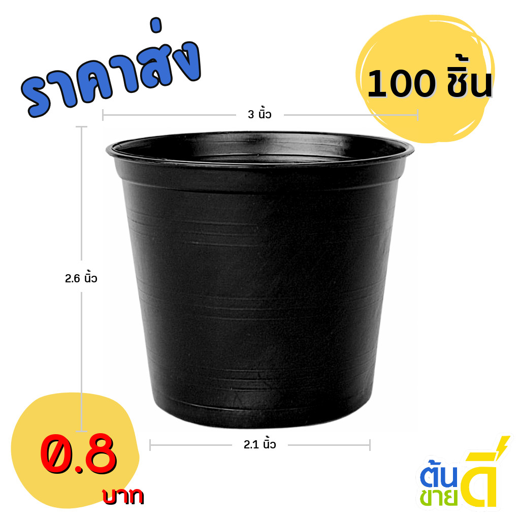 กระถาง กระถางต้นไม้ กระถางพลาสติก เบอร์ 3 นิ้ว สีดำ 100 ใบ ยกมัด