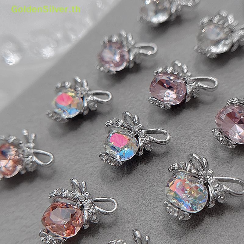 Goldensilver 4 ชิ้นหรูหราโบว์หมอนเล็บ Charm 3d โลหะ Bowknot ริบบิ้นตกแต่งเล็บอะไหล่ Diy หรูหราเล็บอุปกรณ์เสริม TH
