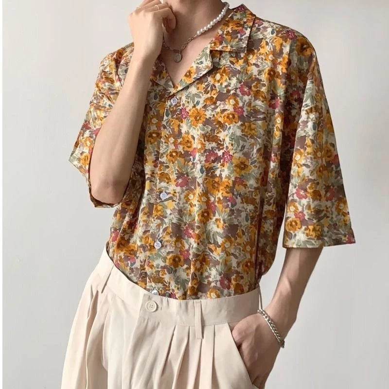 เสื้อลายดอกผู้ชาย ฤดูร้อนใหม่สไตล์วันหยุดชายทะเลเสื้อแขนสั้น thumbnail 5
