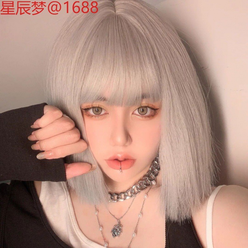 เปียปลอม หน้าม้าปลอม วิกผมหญิงผมสั้นเกาหลีรุ่นinfluencer Bobo Headที่สมจริงธรรมชาติAir Bangsแฟชั่นน่