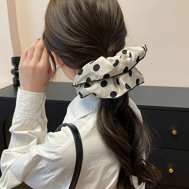 ยางรัดผม ยางมัดผมลายจุดสีดำและสีขาว แฟชั่นประดับผมมาใหม่ - รูปที่ 2