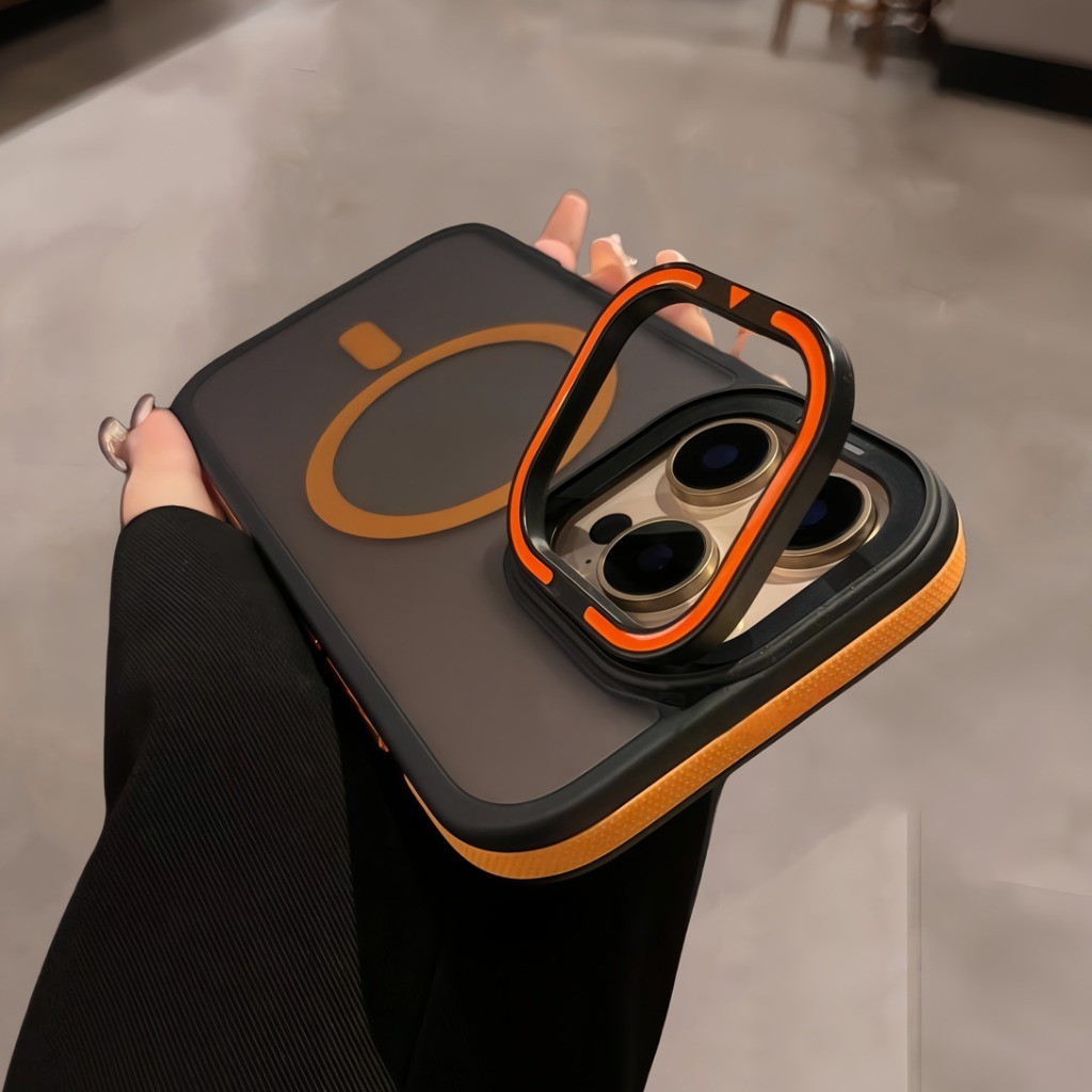 เคสแม่เหล็กเคลือบซิลิโคนหรูหราสําหรับ iPhone 16 plus 15 14 13 12 11 Pro max เลนส์ขาตั้งเคสแข็งฝาครอบกันกระแทก