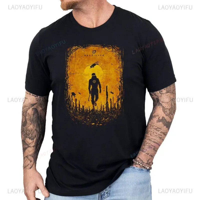 ชุดเสื้อยืดกราฟิก Half Life Game Rise Shine สำหรับผู้ชาย เสื้อฤดูร้อน คอวี เสื้อ Half Life สำหรับผู้ชื่นชอบเกม