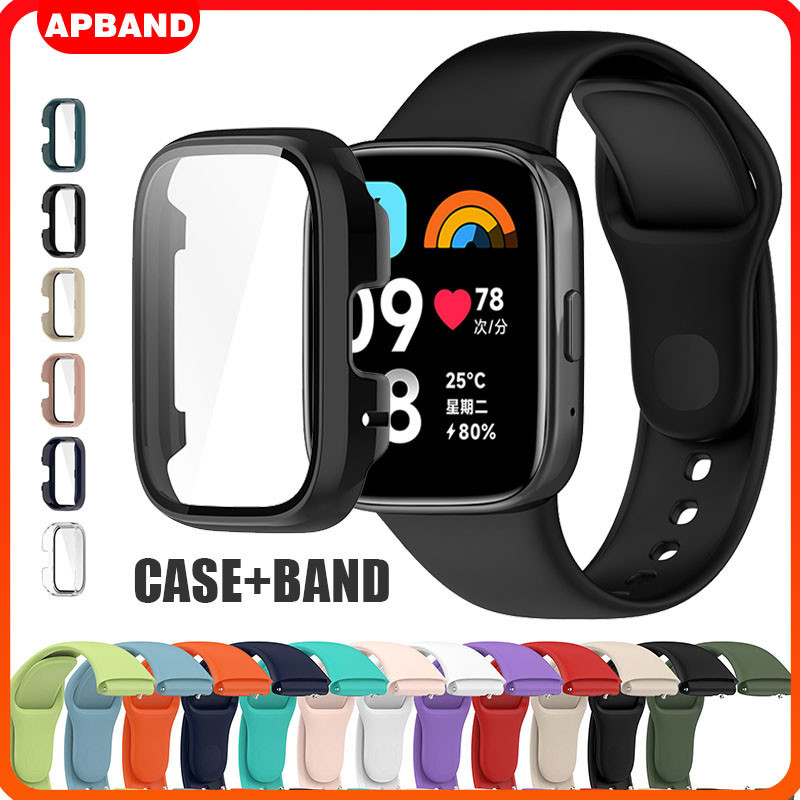 กระจกนิรภัย PC Shell สายยาง for Redmi Watch 3 Active / 3 Lite ริบบิ้นป้องกันหน้าจอ for Mi Watch 3 Lite