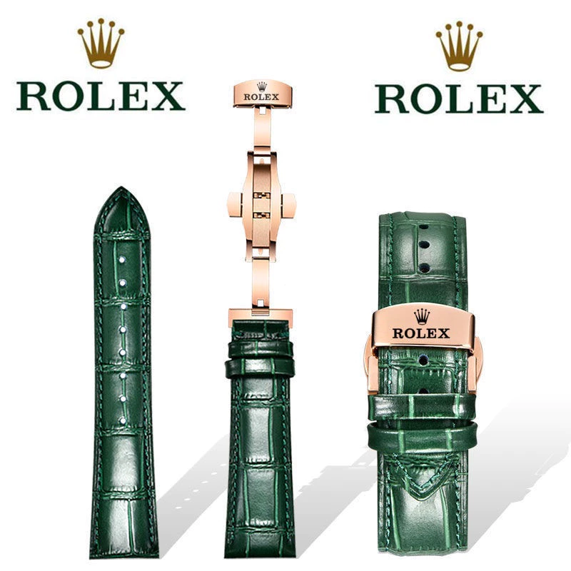 สายนาฬิกาหนังแท้สําหรับ Rolex - Daytona, Hulk, Submariner, Yacht-Master, Cellini, Butterfly Clasp, 12-24mm