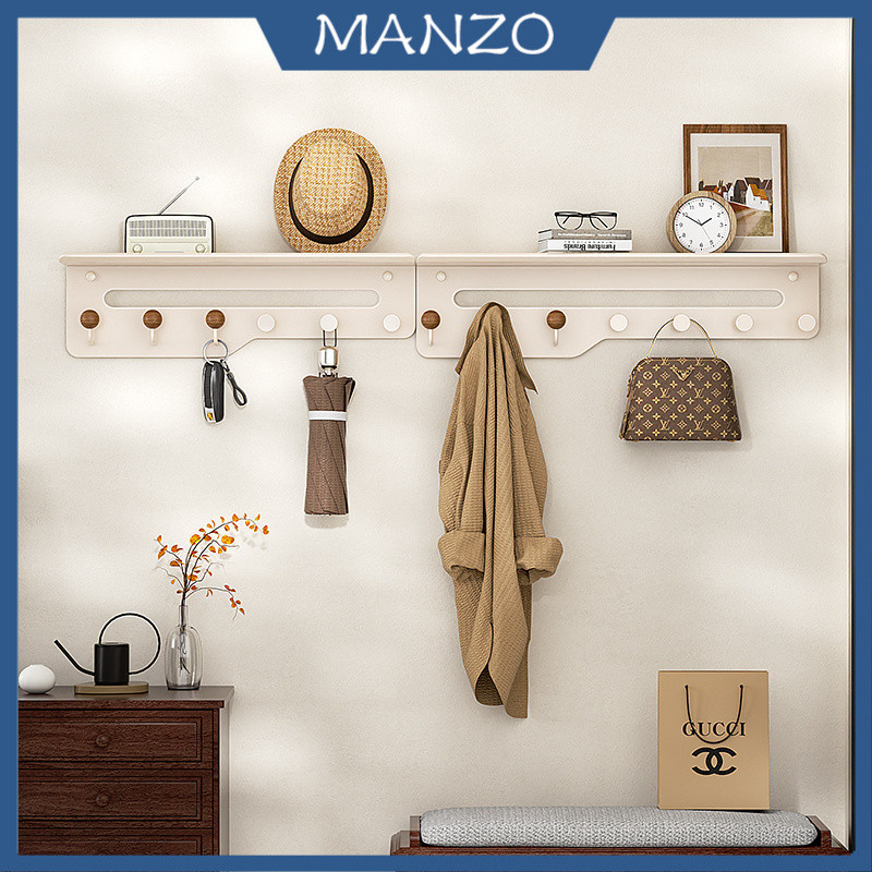 ชั้นวางของติดผนังพร้อมตะขอมัลติฟังก์ชั่ entryway ตะขอแขวนผนังตะขอเสื้อผนังแร็ค