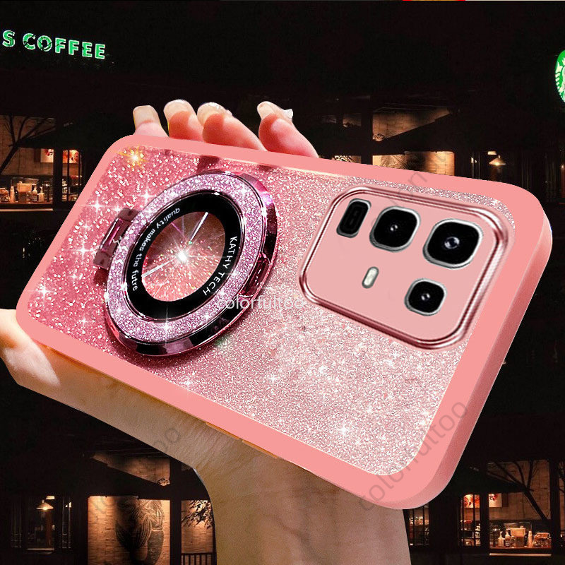 InfinixNote60ProสําหรับInfinix Note 60 50 Pro Plus 50Pro + 50X 50S NoteEdge Note50Pro 5G 4GGradientคู่ปลอก 3D Glitterแหวนผู้ถือBling SoftกรณีTPUปกหลัง