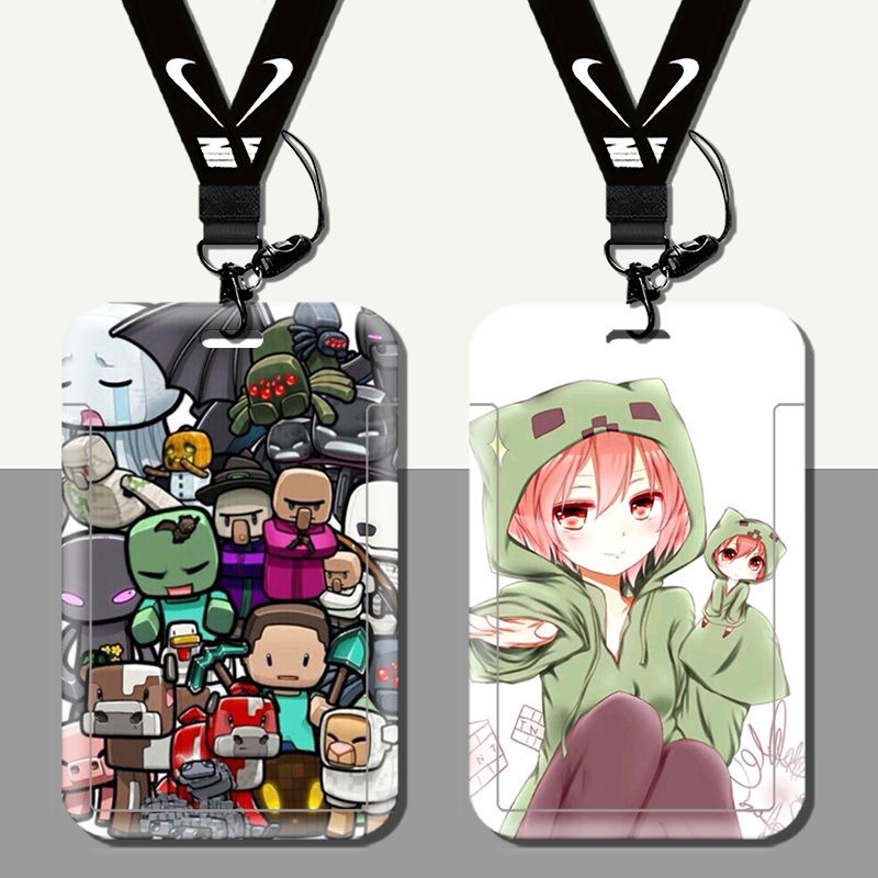 Anthrophic Minecraft Bus บัตรอาหารป้องกันกรณีพวงกุญแจนักเรียน ID Campus การ์ดประตูกรณีพวงกุญแจแบบบูร