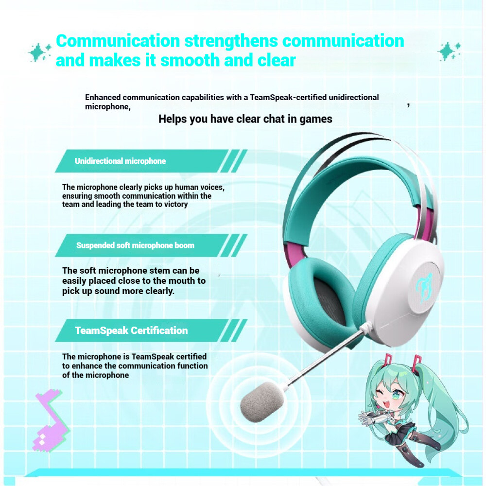Asus TIANXUAN TX301 Hatsune Miku Co branded Headworn Virtual 7.1 Surround RGB ชุดหูฟังแบบมีสาย