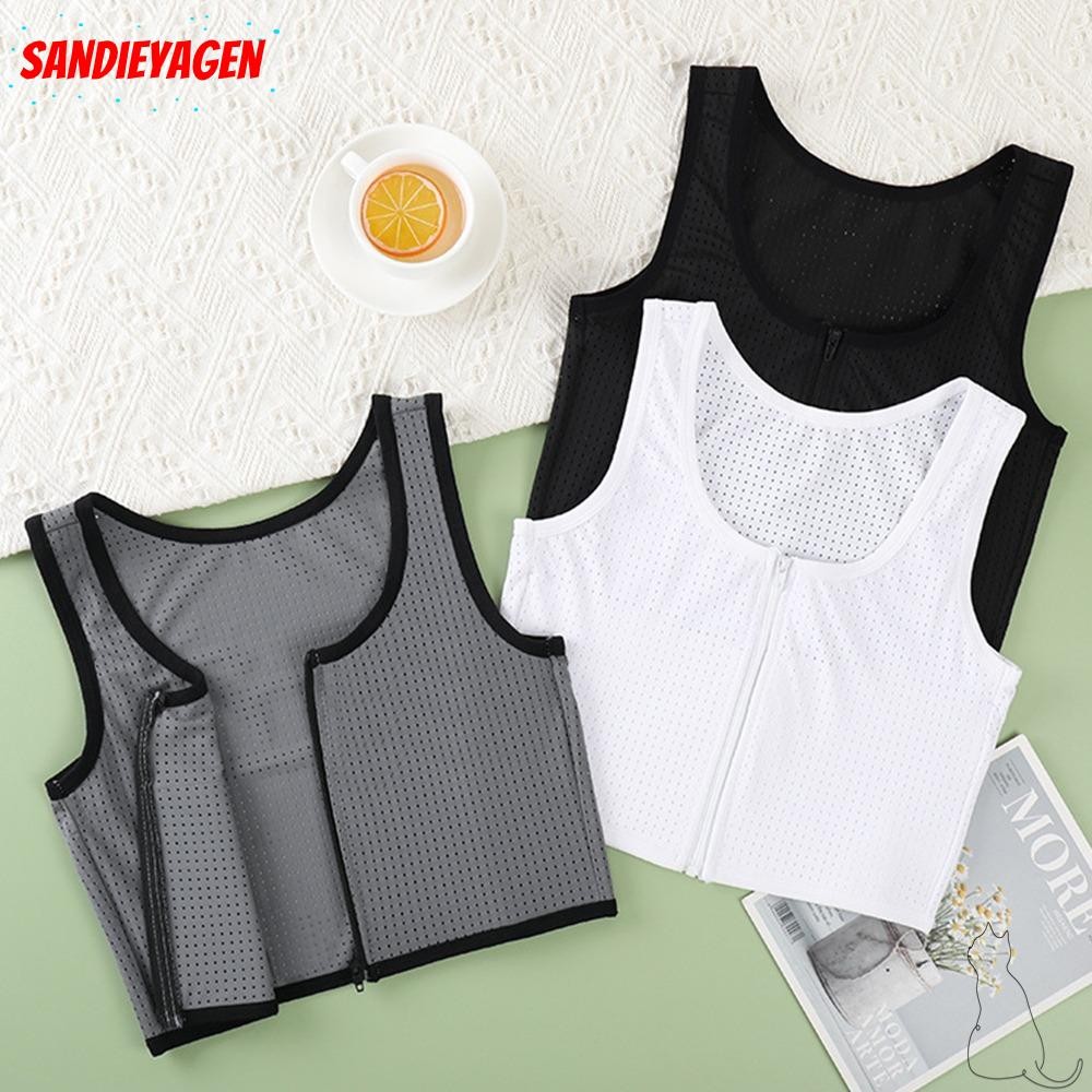Sandieyagen Fitting Corset Vest, หน้าอกแบน Slim Breathable Zipper Chest Clip, แฟชั่นตาข่ายยืดหยุ่นผู้หญิง Shapewear ผู้หญิง