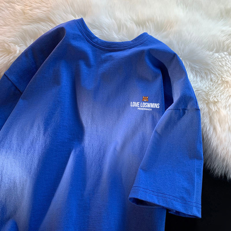 Lucifer （จัดส่งตลอด 24 ชั่วโมง） เกาหลี oversize คอกลม เสื้อยืด CMDXY7241 ผ่อน ผ้าคอตตอน ลายสกรีน ฤดูร้อน สบาย