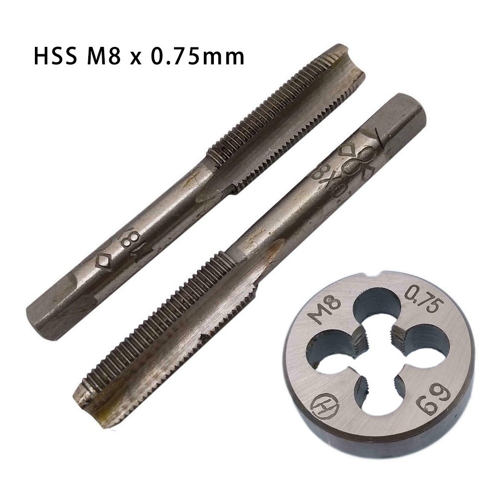[ES]HSS M8 x 0.75 มม. Taper & Plug Tap & M8 x 0.75 มม. Die Metric Thread ขวามือ
