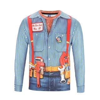 ชุดสูททางการพิมพ์ลาย 3 มิติ เน็คไท เสื้อยืดแขนยาวพิมพ์ลายส่วนบุคคลสไตล์บางของยอดนิยมที่สามารถตลกได้
